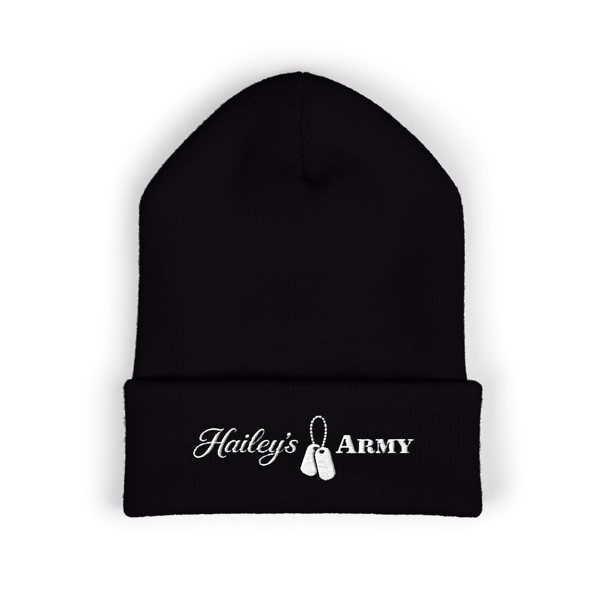 Hailey's Army Dog Tag Embroidered Cuffed Beanie