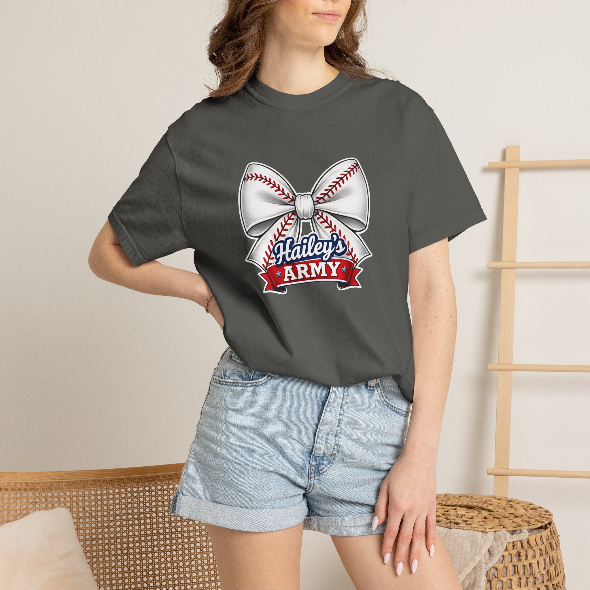 Hailey's Army Baseball Bow Tee