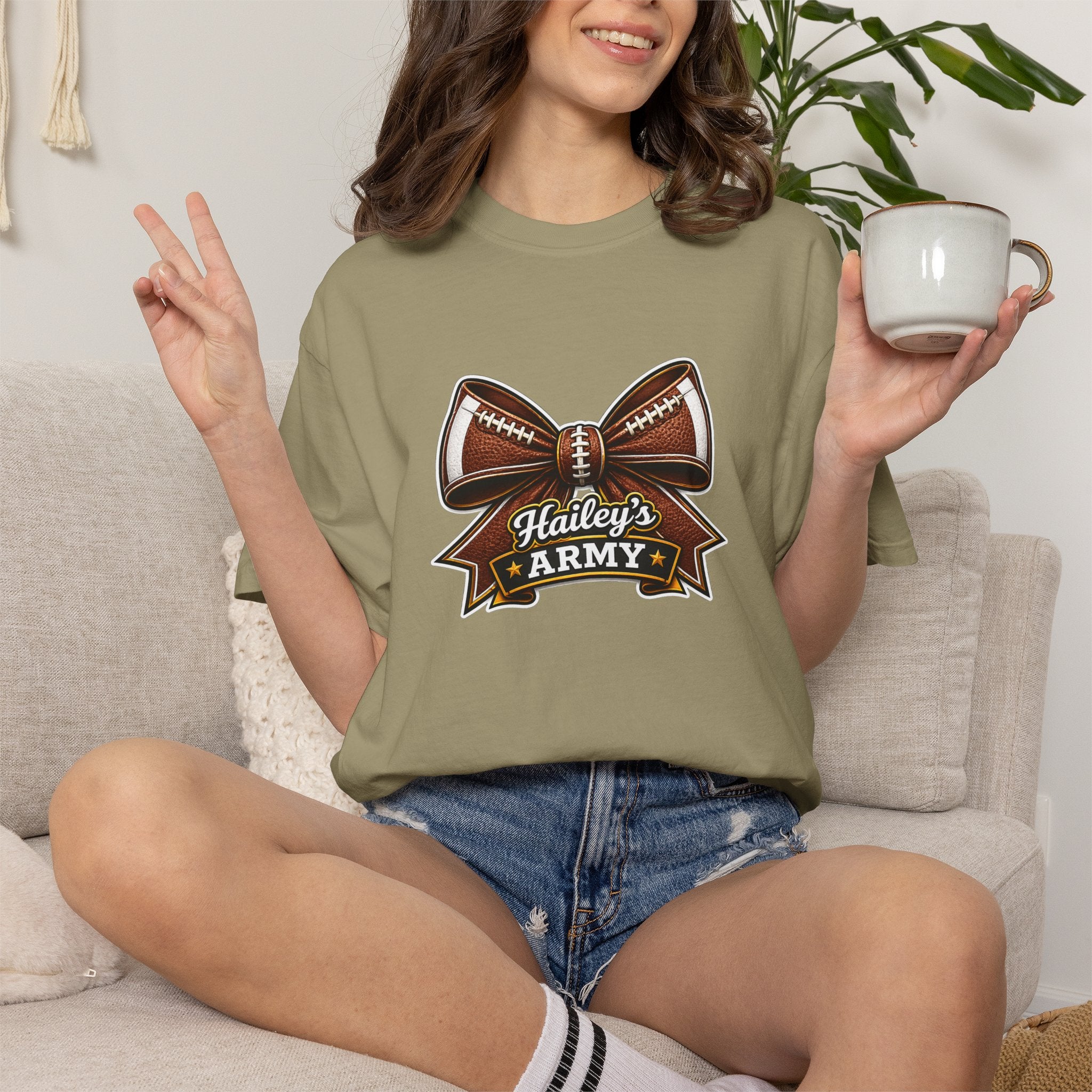 Hailey's Army Football Bow Tee