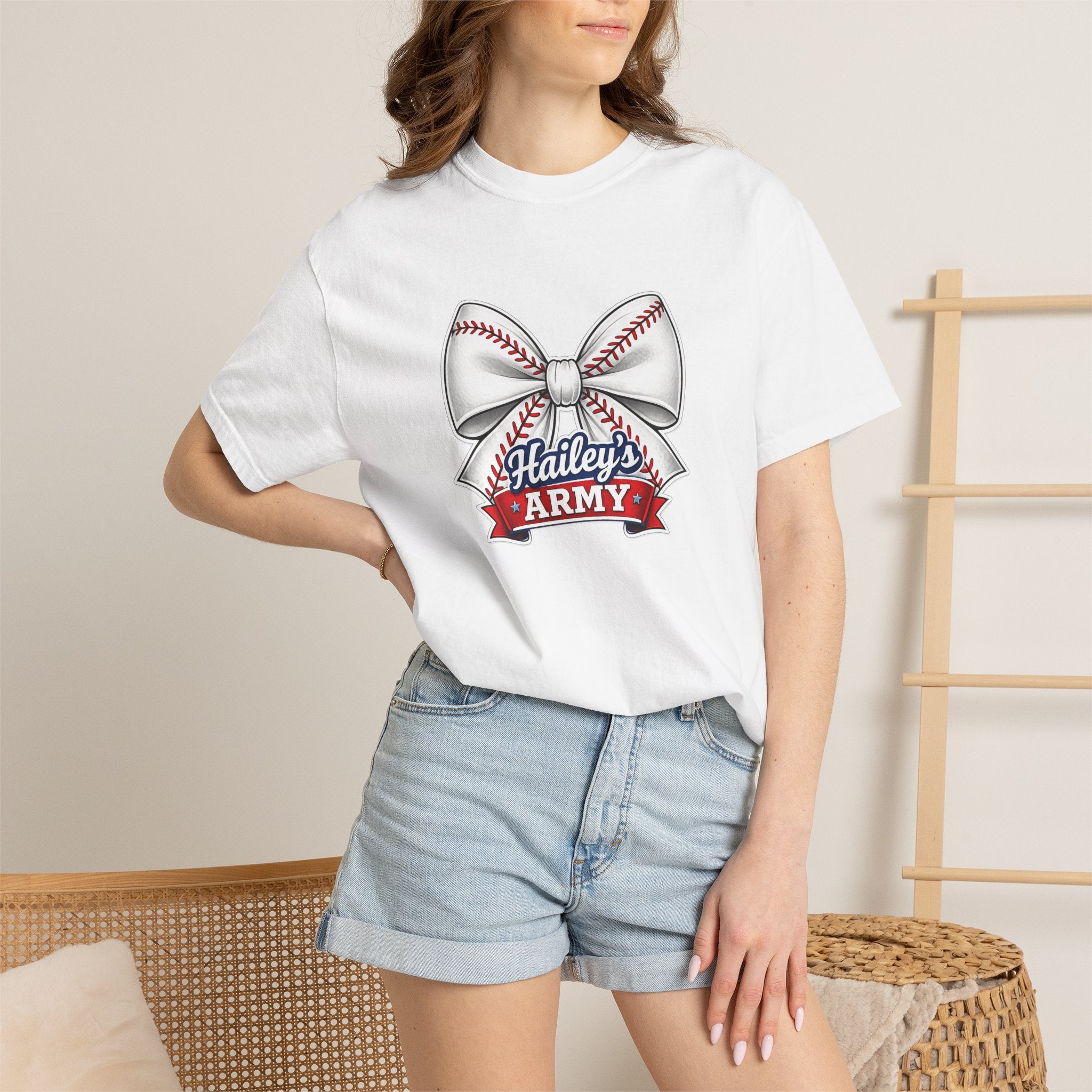 Hailey's Army Baseball Bow Tee
