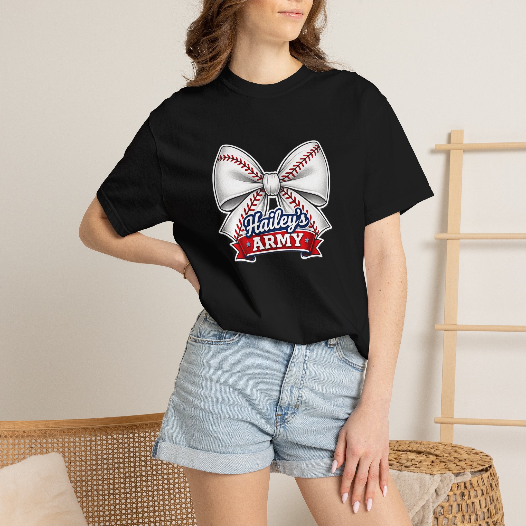 Hailey's Army Baseball Bow Tee