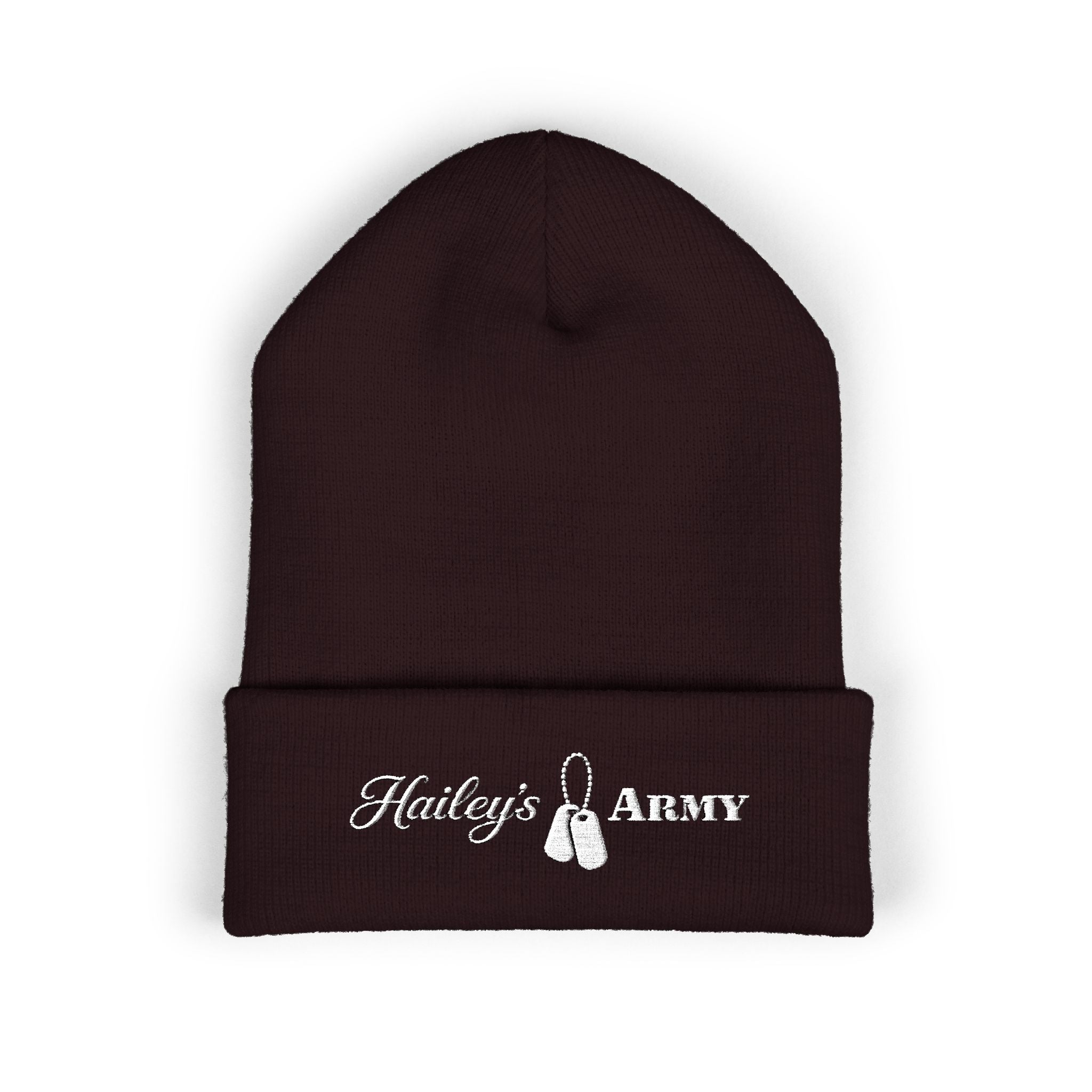 Hailey's Army Dog Tag Embroidered Cuffed Beanie