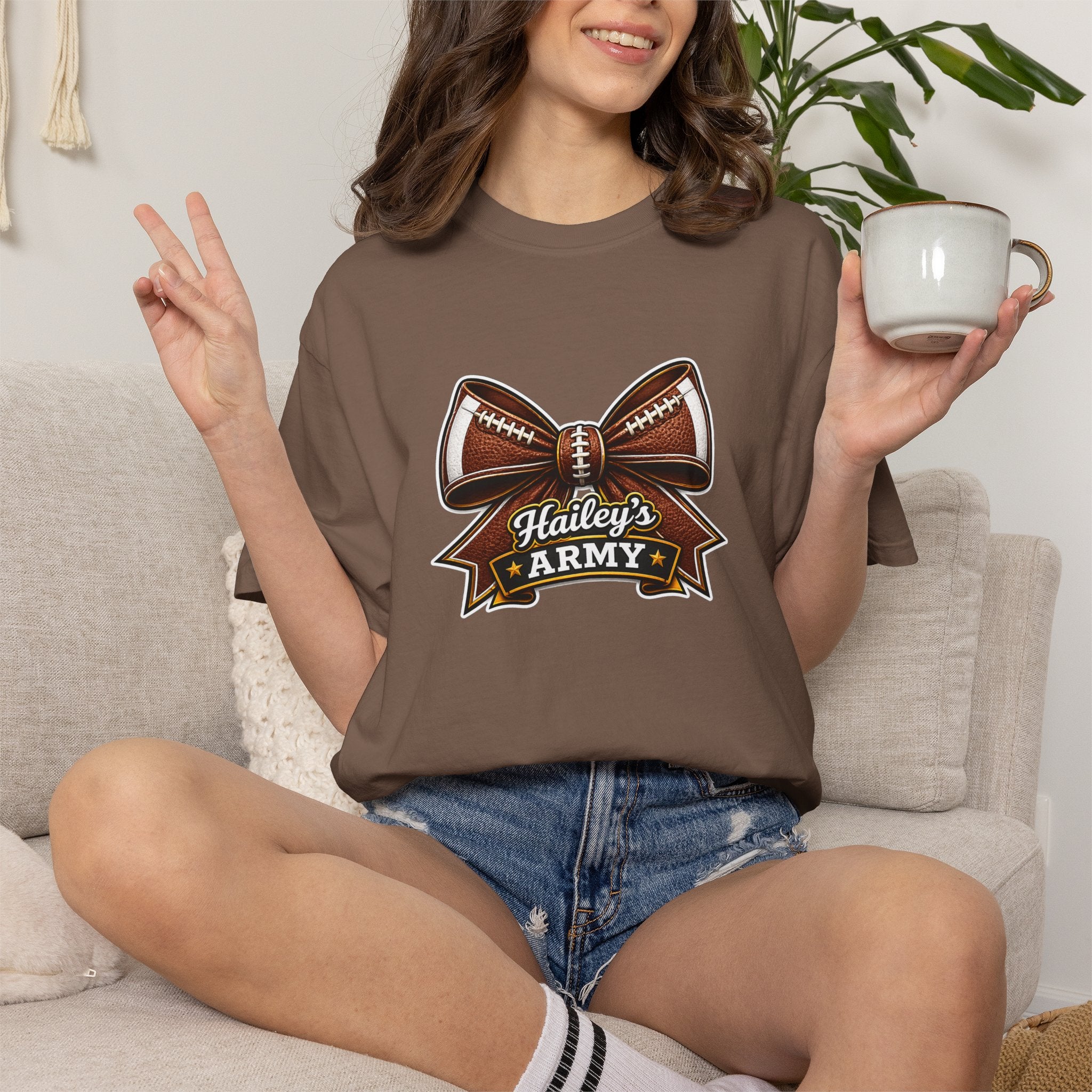 Hailey's Army Football Bow Tee