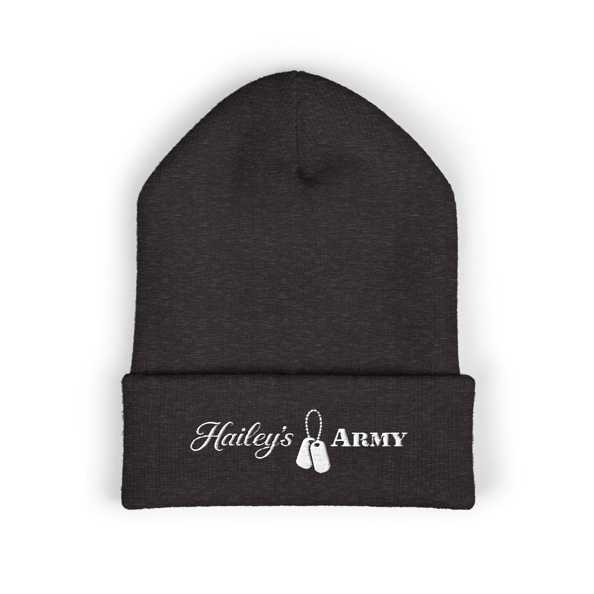 Hailey's Army Dog Tag Embroidered Cuffed Beanie