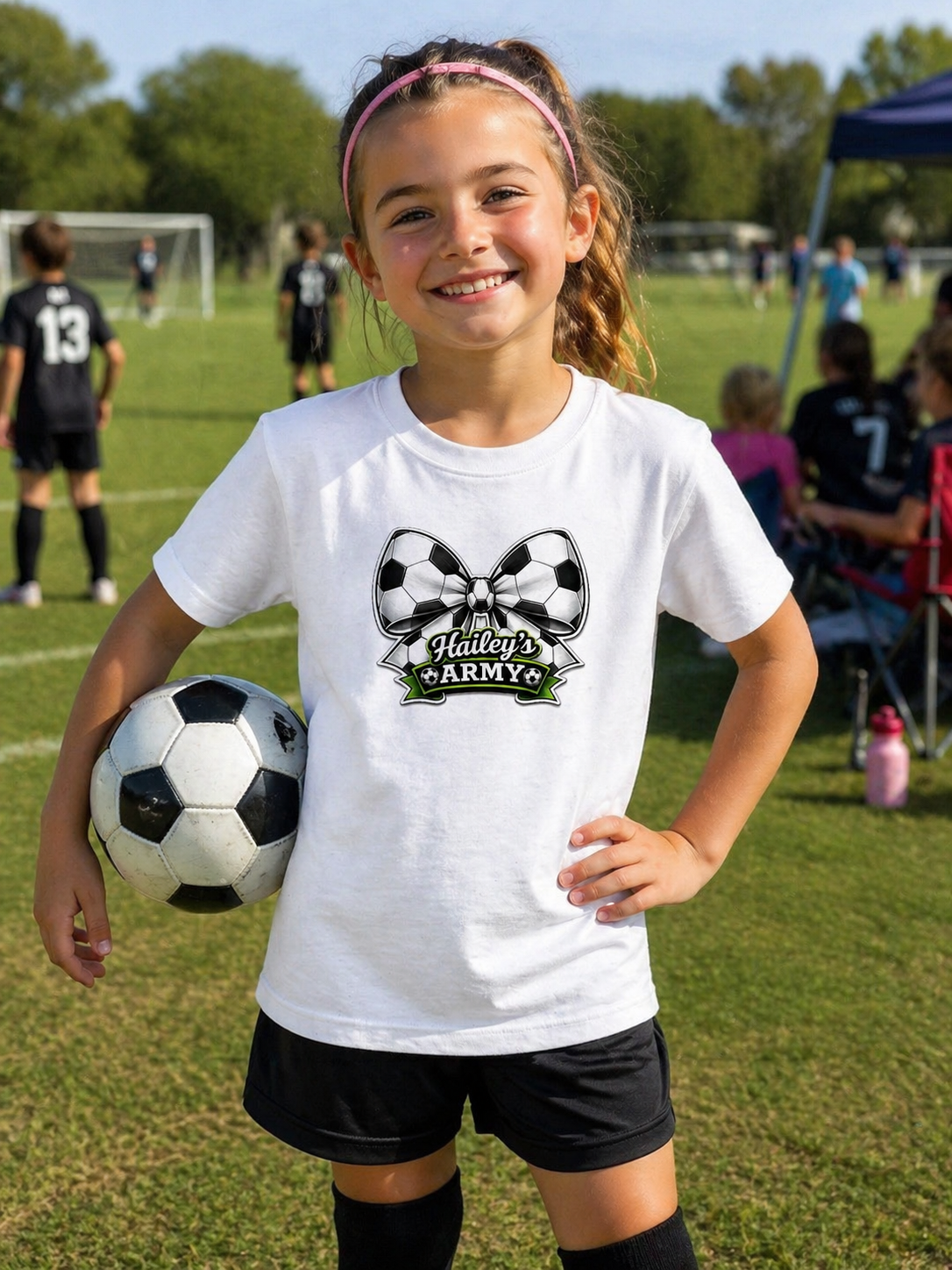 YOUTH - Hailey's Army Soccer Bow Tee