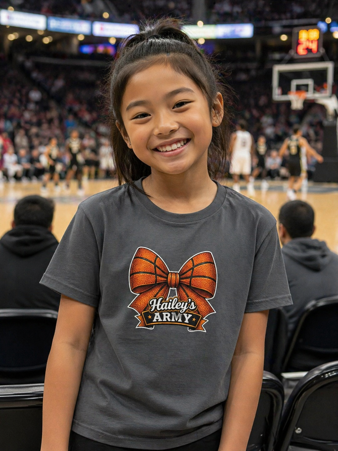 YOUTH - Hailey's Army Basketball Bow Tee