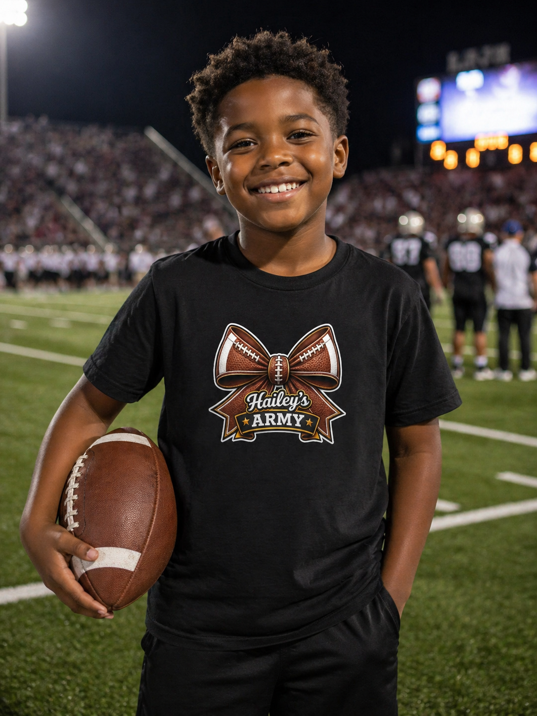 YOUTH - Hailey's Army Football Bow Tee