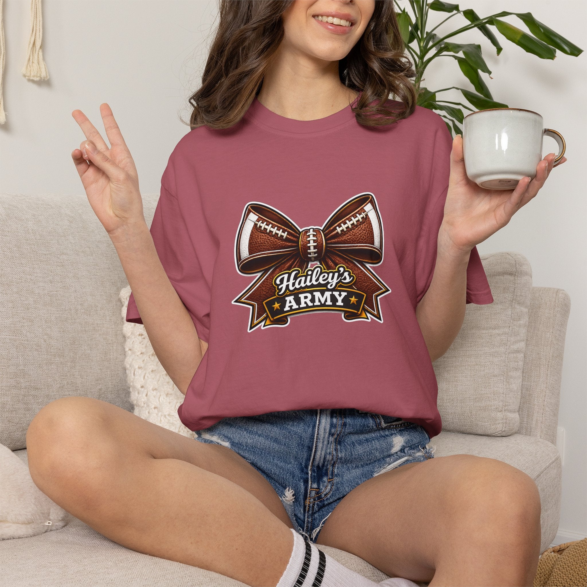 Hailey's Army Football Bow Tee