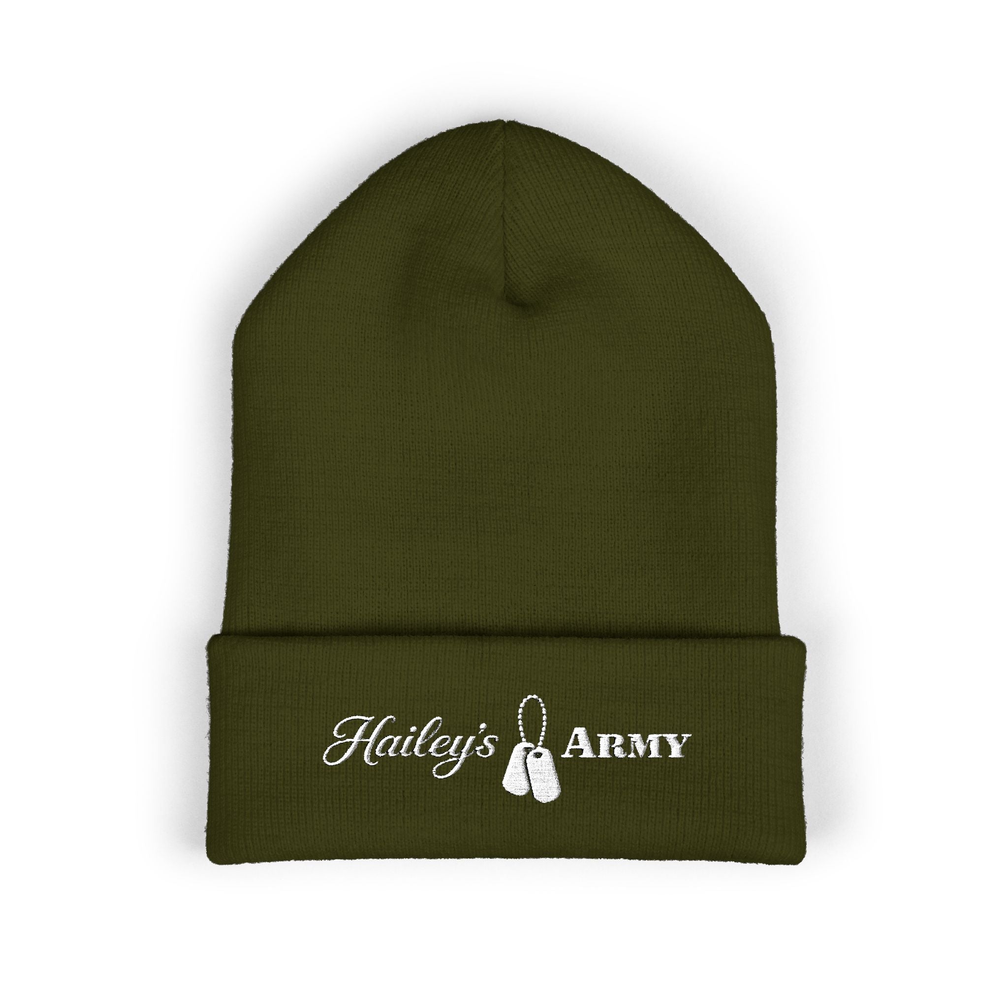 Hailey's Army Dog Tag Embroidered Cuffed Beanie