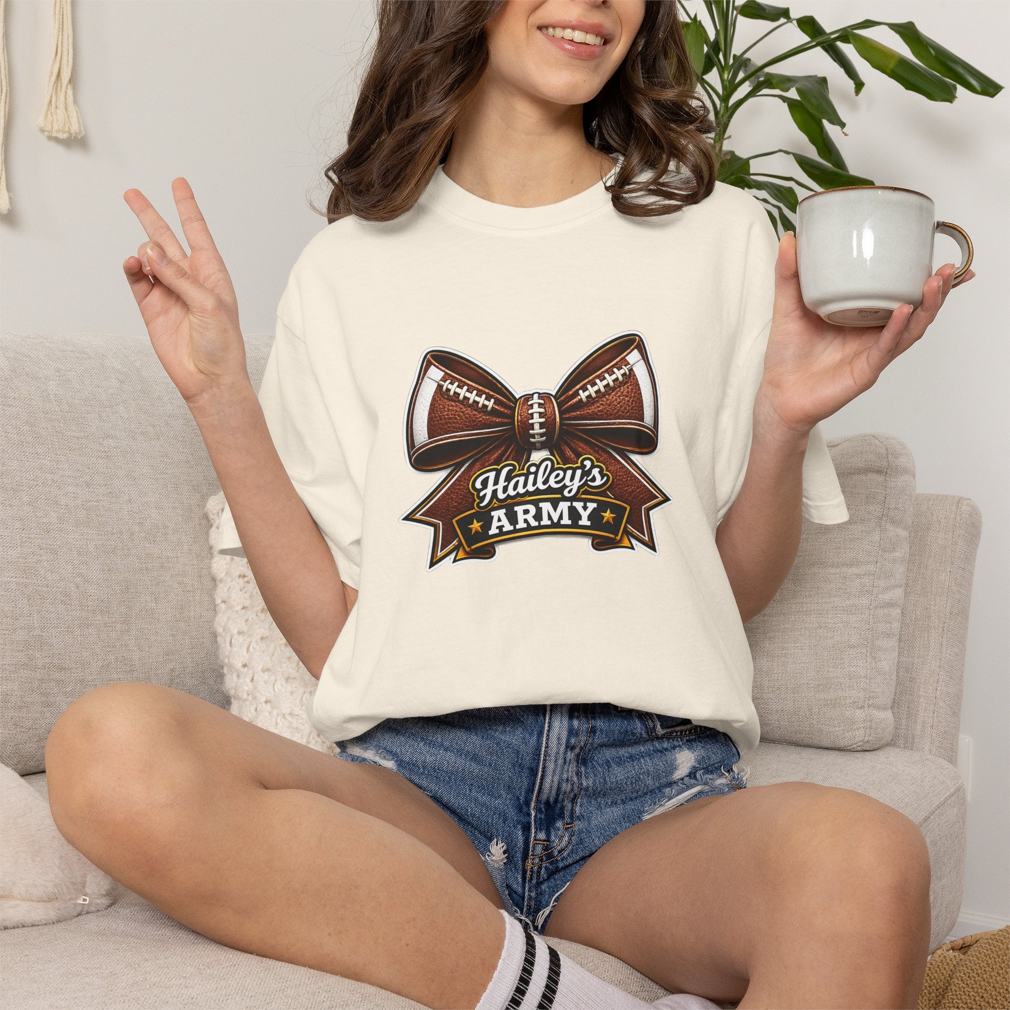 Hailey's Army Football Bow Tee