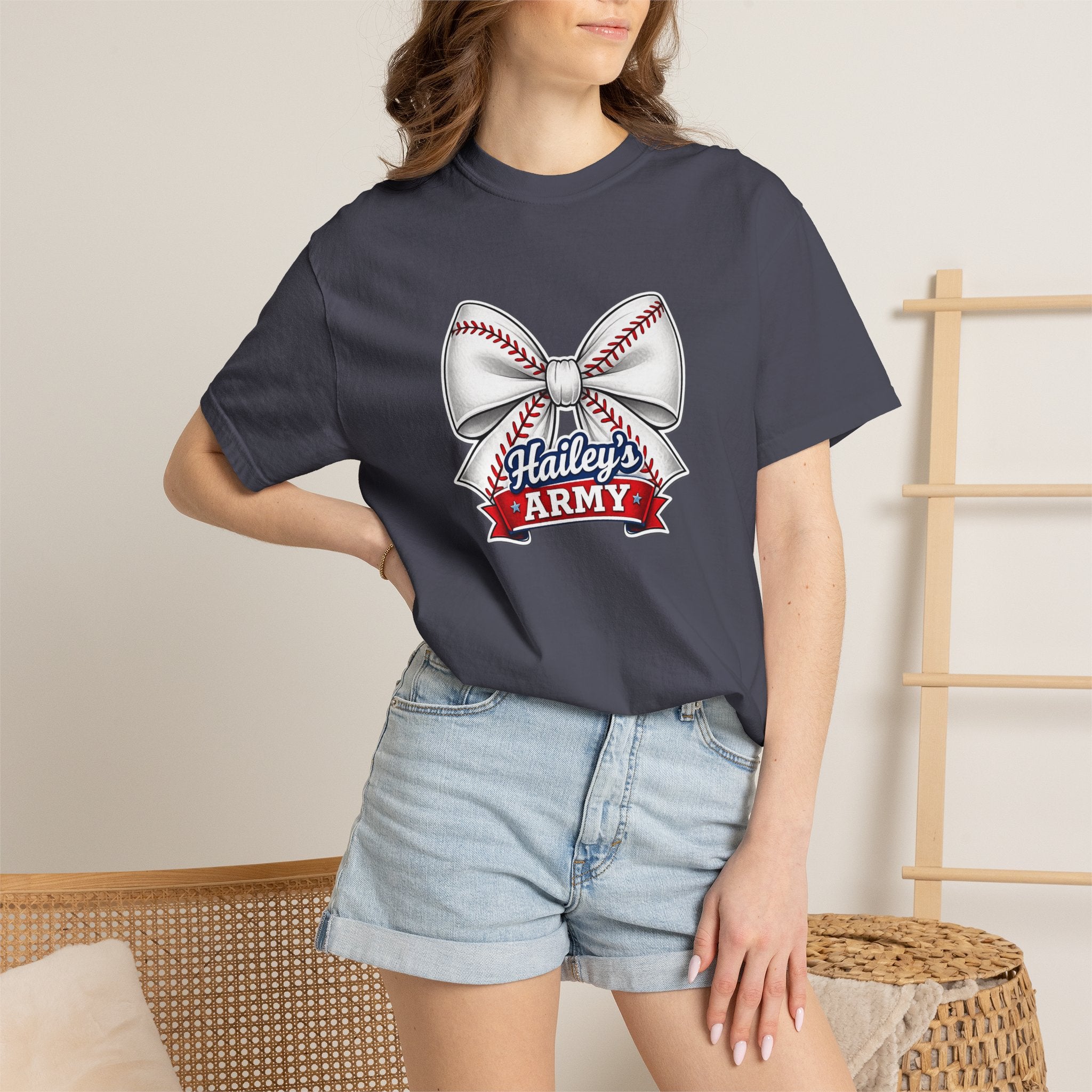 Hailey's Army Baseball Bow Tee