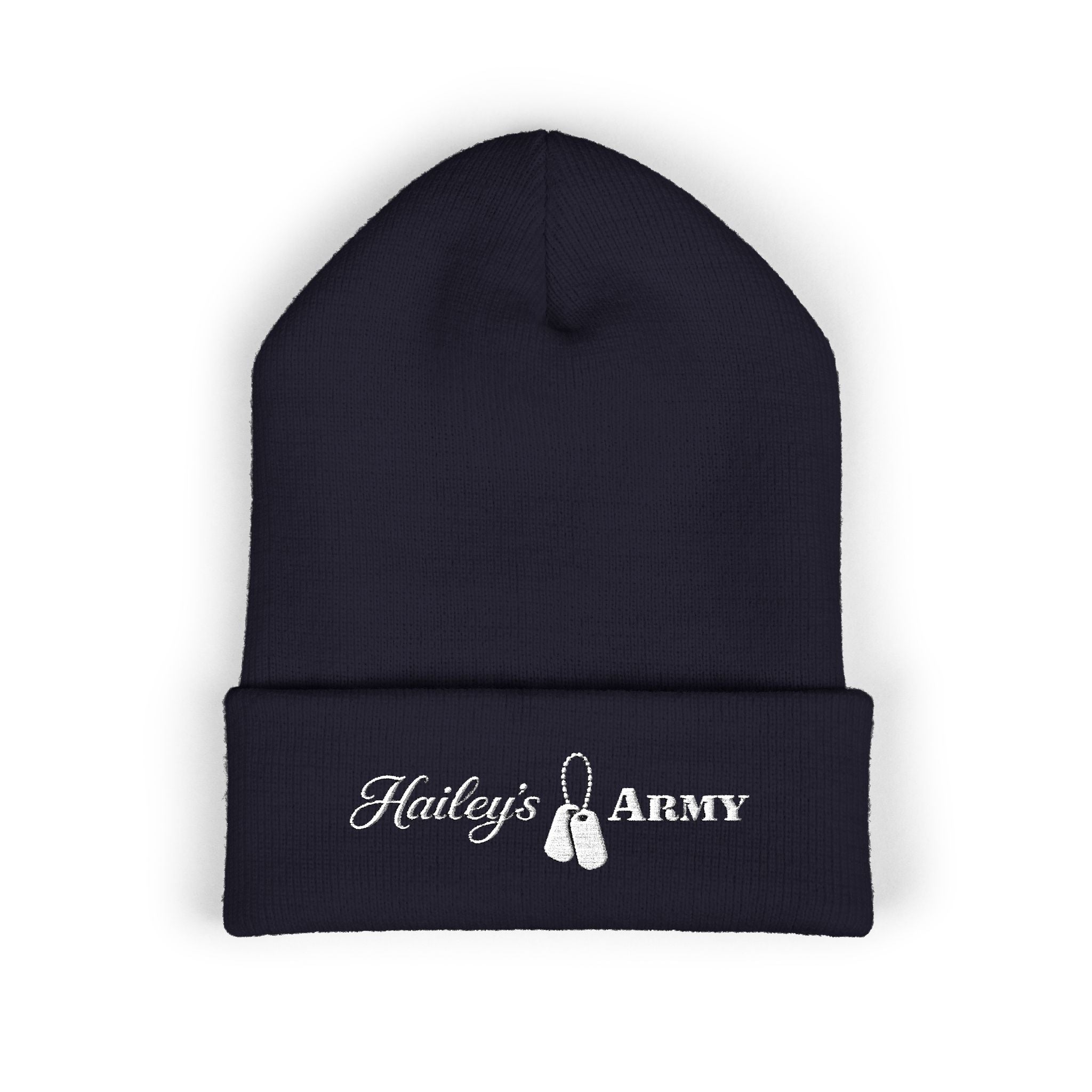 Hailey's Army Dog Tag Embroidered Cuffed Beanie
