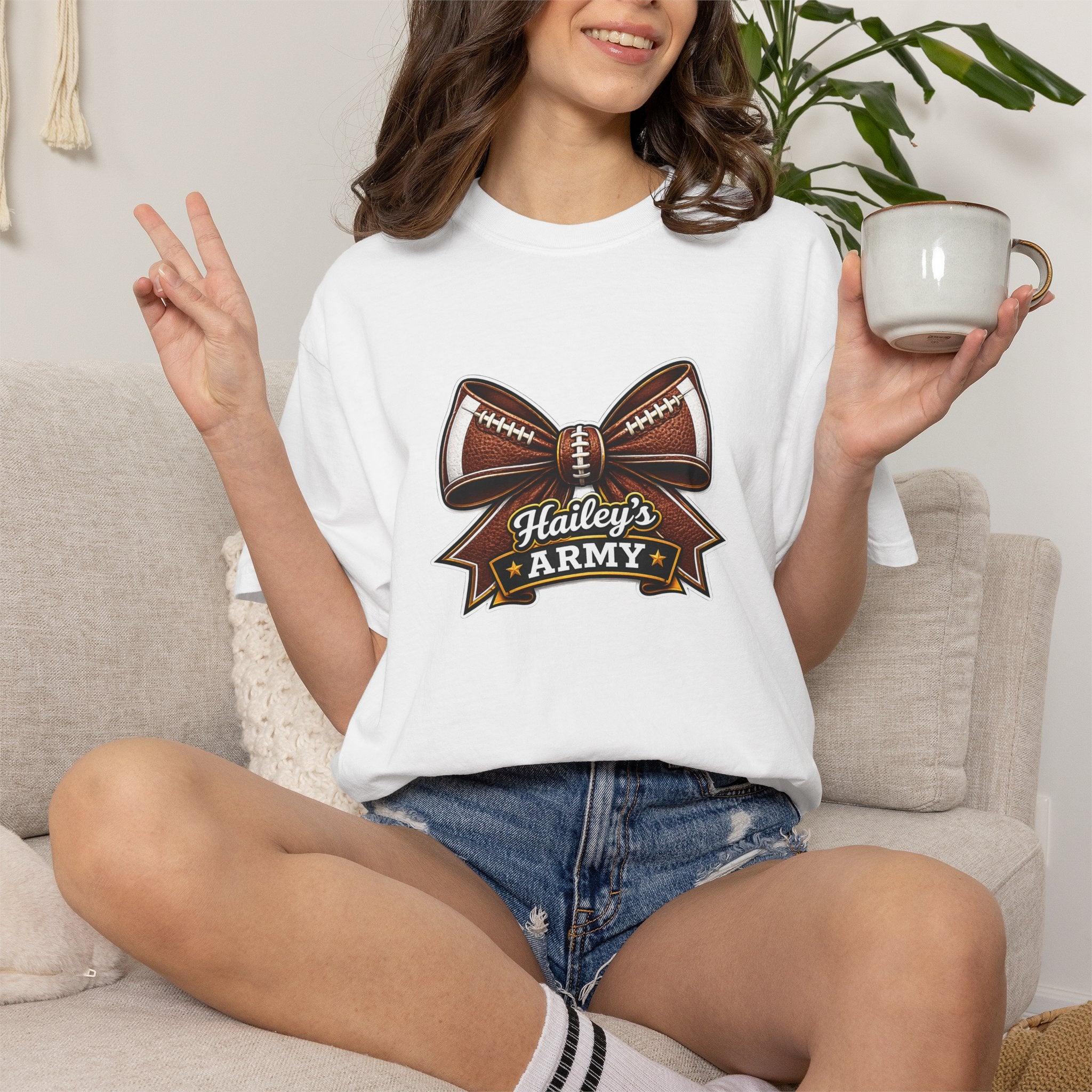Hailey's Army Football Bow Tee