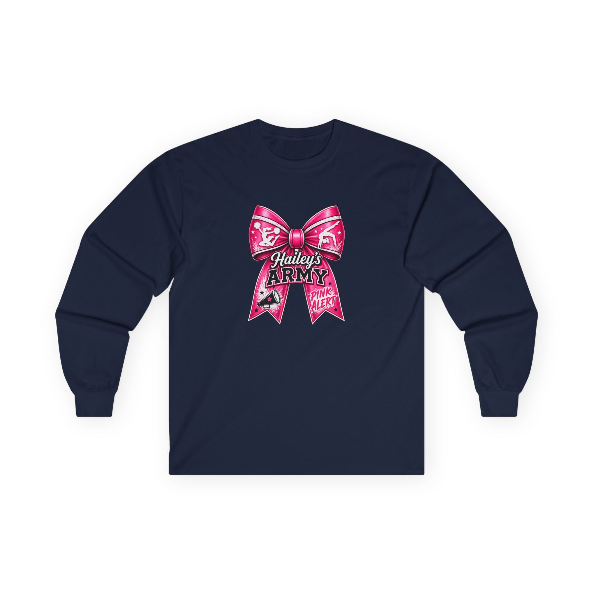 Hailey's Army Cheer/Gymnastics Bow Long Sleeve Tee