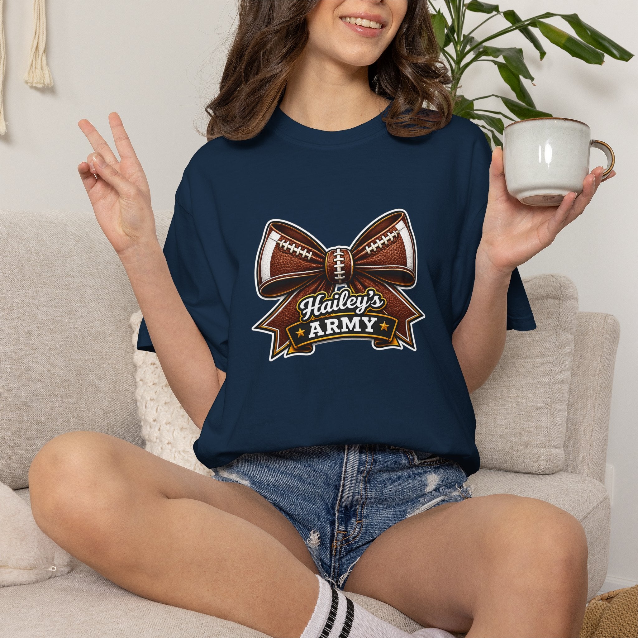 Hailey's Army Football Bow Tee