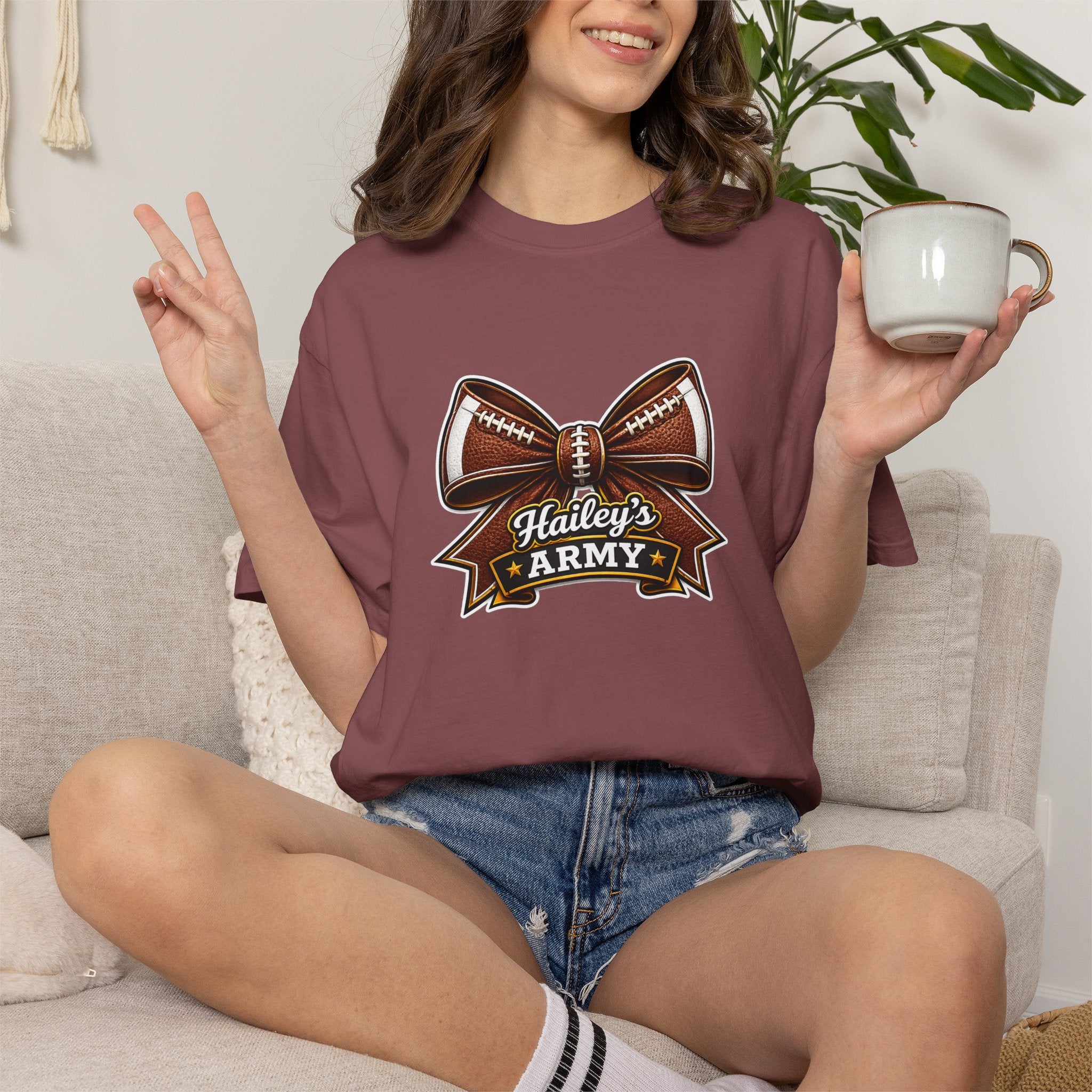 Hailey's Army Football Bow Tee