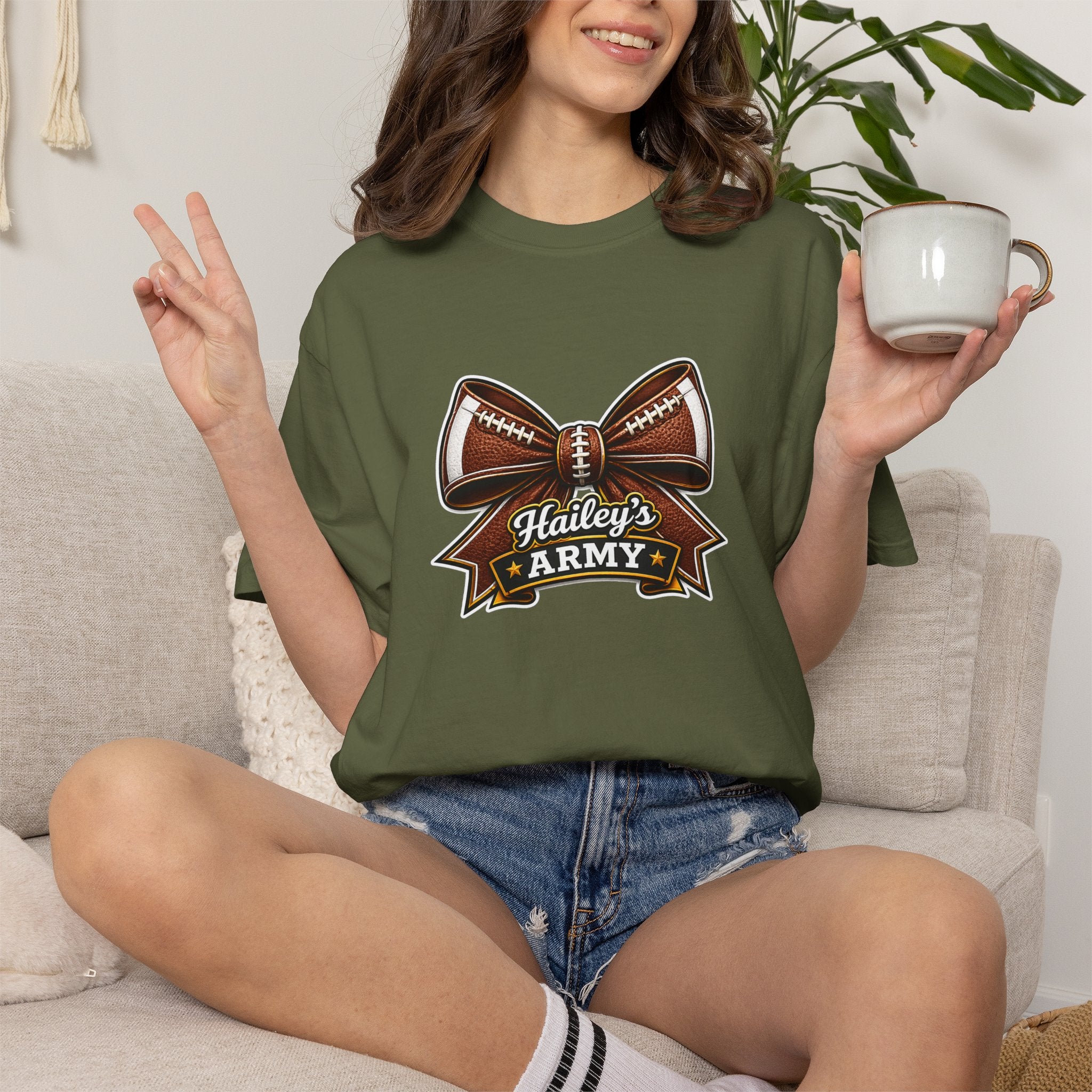 Hailey's Army Football Bow Tee