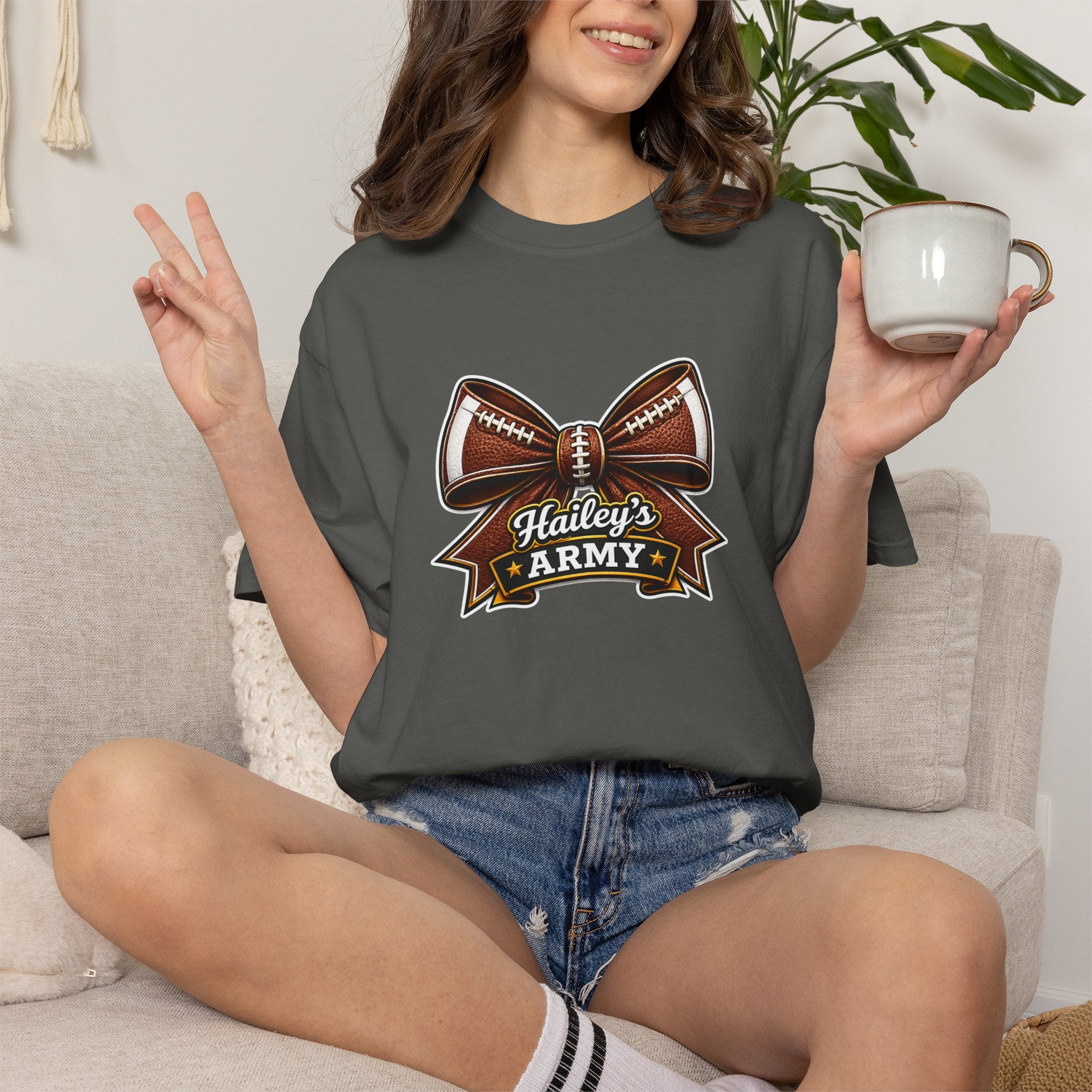 Hailey's Army Football Bow Tee
