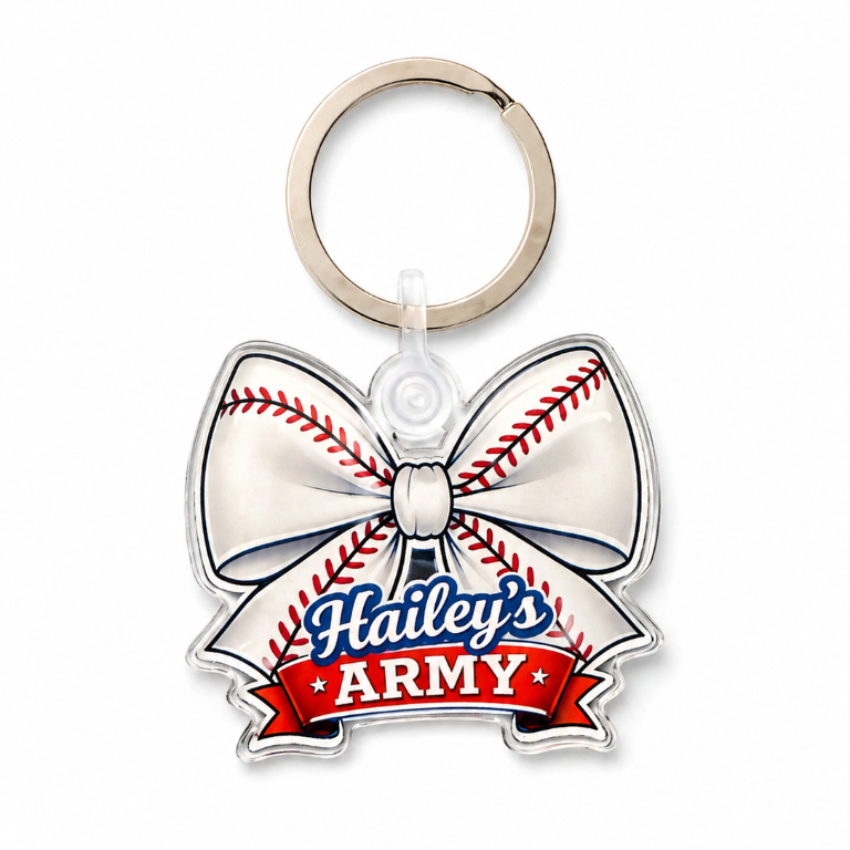 Hailey's Army Baseball Bow Keychain