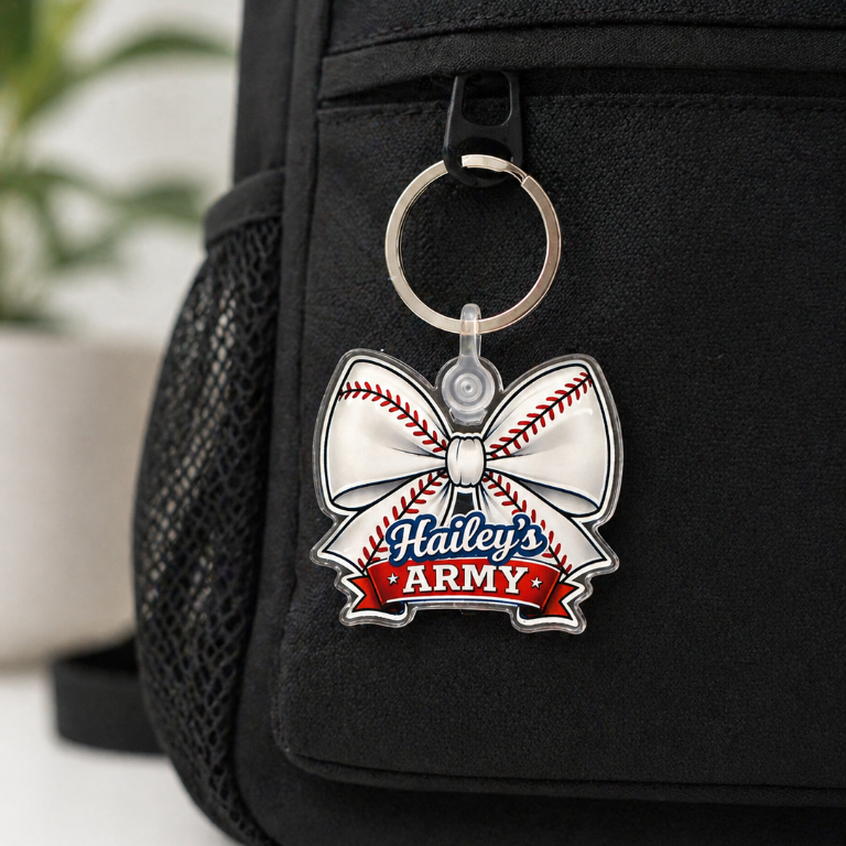 Hailey's Army Baseball Bow Keychain